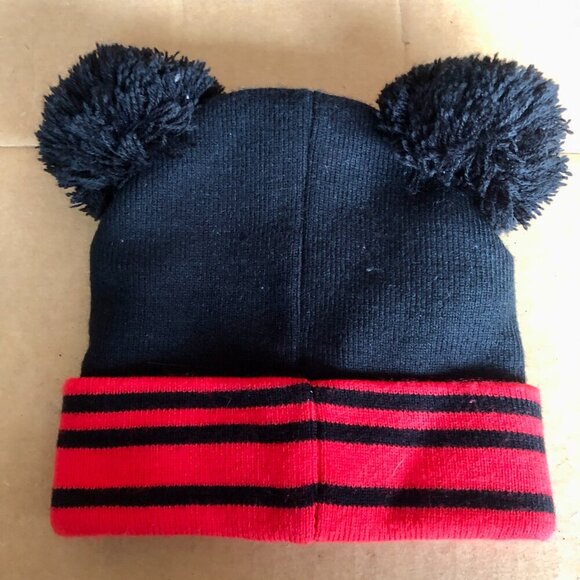 Disney 3D Mickey Mouse Pom Pom Ears Beanie Warm Hat Youth 4-6X Black Red Winter - Picture 2 of 4